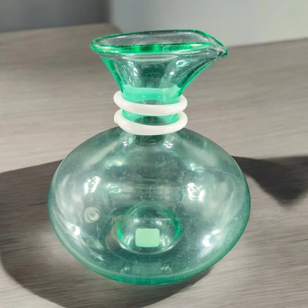 Paola Navone Riviera Crate And Barrel Glass Vase Carafe Decanter Green Signed